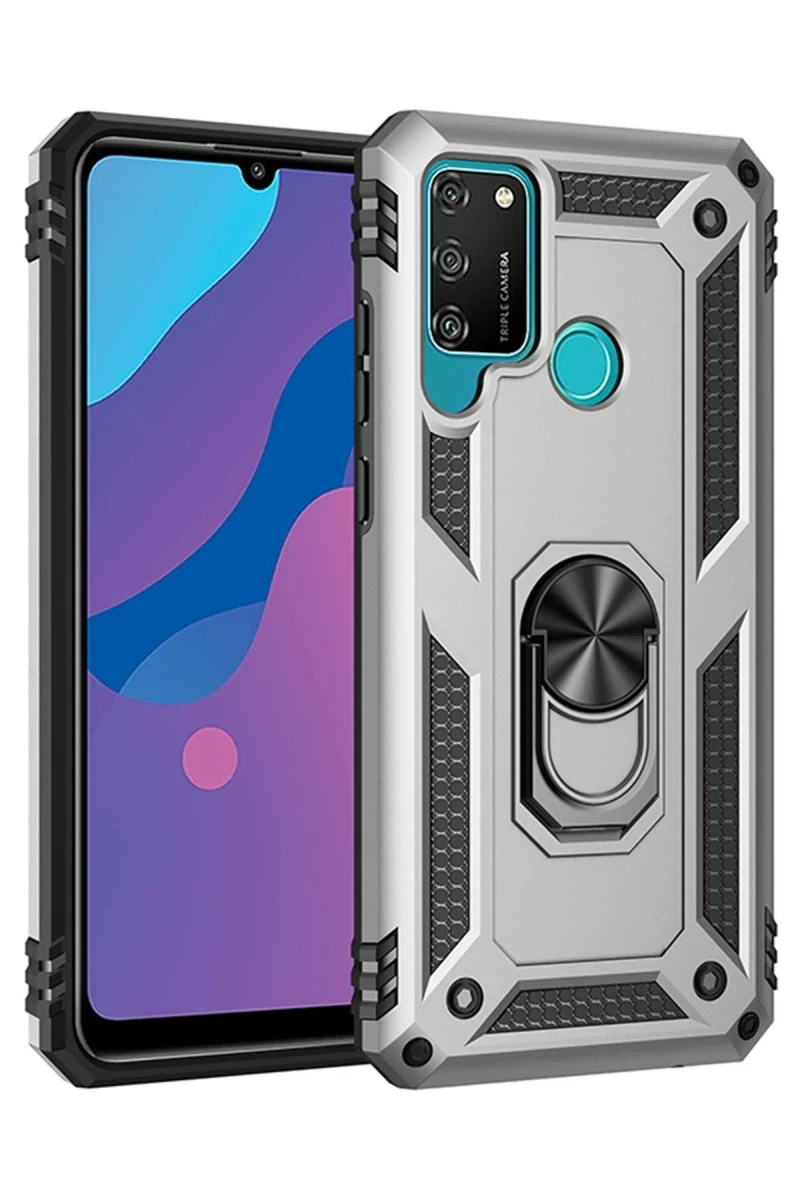 Huawei Y6P Uyumlu Kılıf Sofya Yüzüklü Silikon Kapak - Gümüş