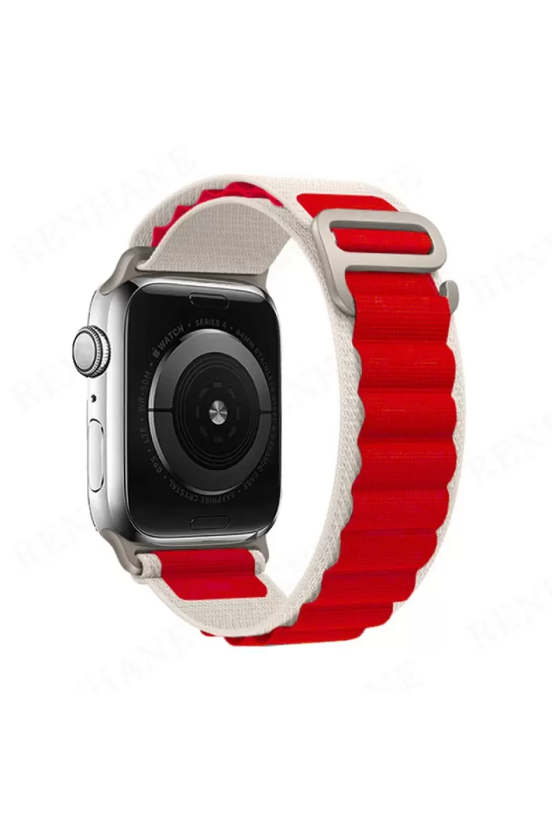 Apple Watch 38mm Uyumlu Mountain Kordon - Beyaz-Kırmızı