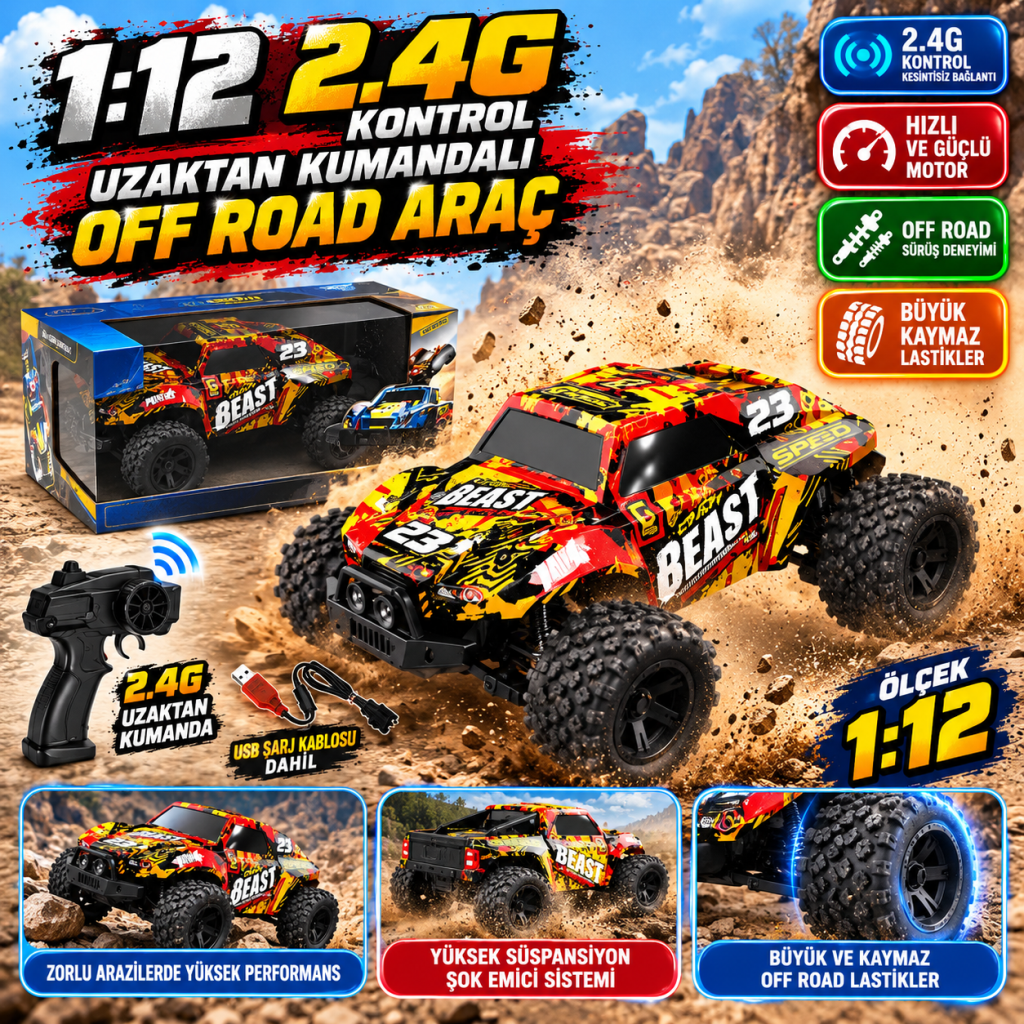 PY999-13C 1 12 2 4G KONTROL UZAKTAN KUMANDALI OFF ROAD ARAÇ