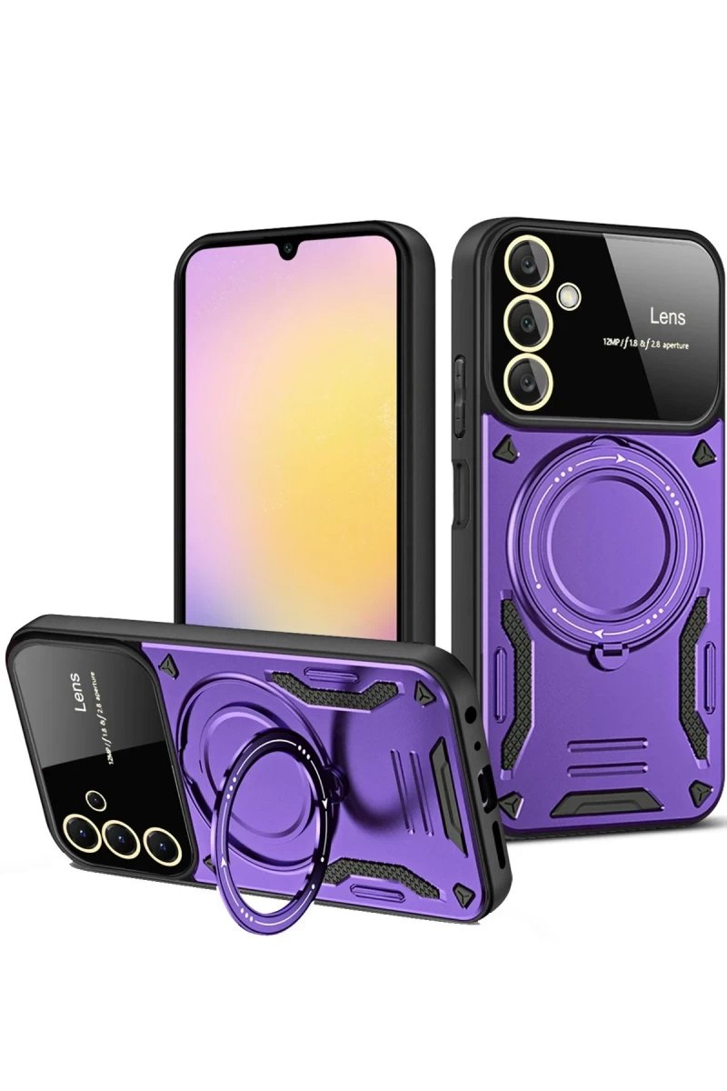 Samsung Galaxy S25 Plus Uyumlu Kılıf Joy Lens Standlı Kapak - Mor