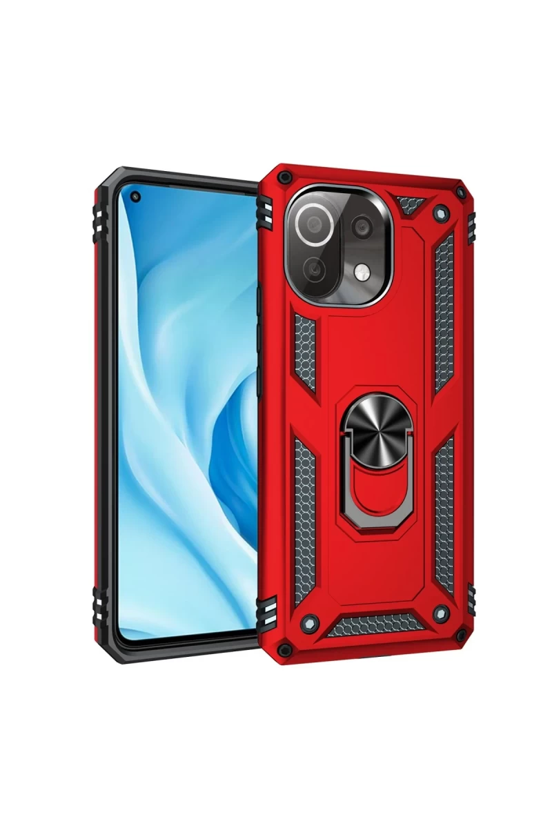 Xiaomi Mİ 11 Lite Uyumlu Kılıf Sofya Yüzüklü Silikon Kapak - Kırmızı