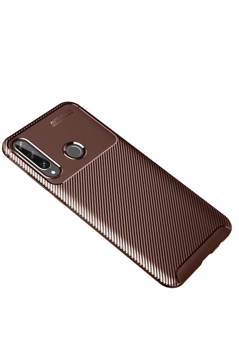 Huawei Y6P Uyumlu Kılıf Auto Focus Karbon Kapak - Kahverengi