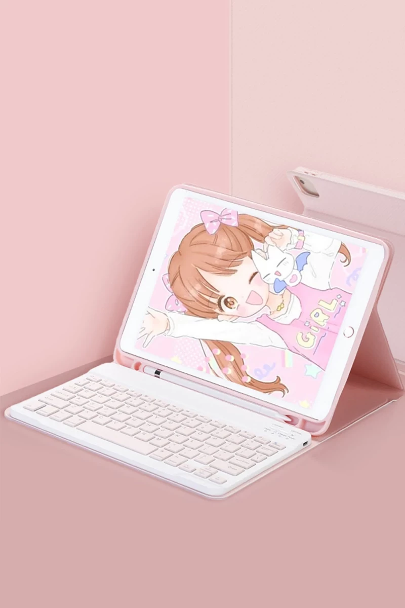 Apple iPad Pro 11 (2022) Kılıf KC01 Smart Klavyeli Tablet Kılıfı - Pembe