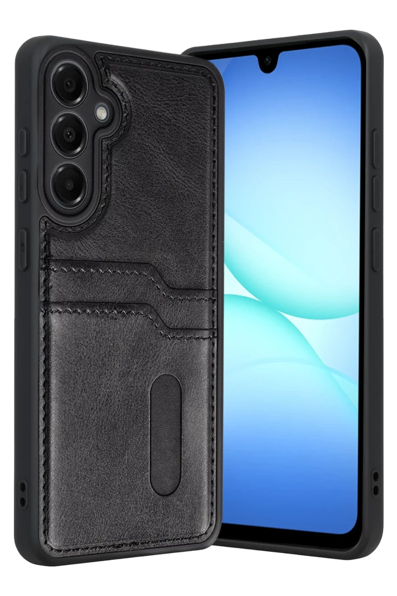 Samsung Galaxy A17 5G Uyumlu Sara Kartvizitli Deri Kılıf - Siyah