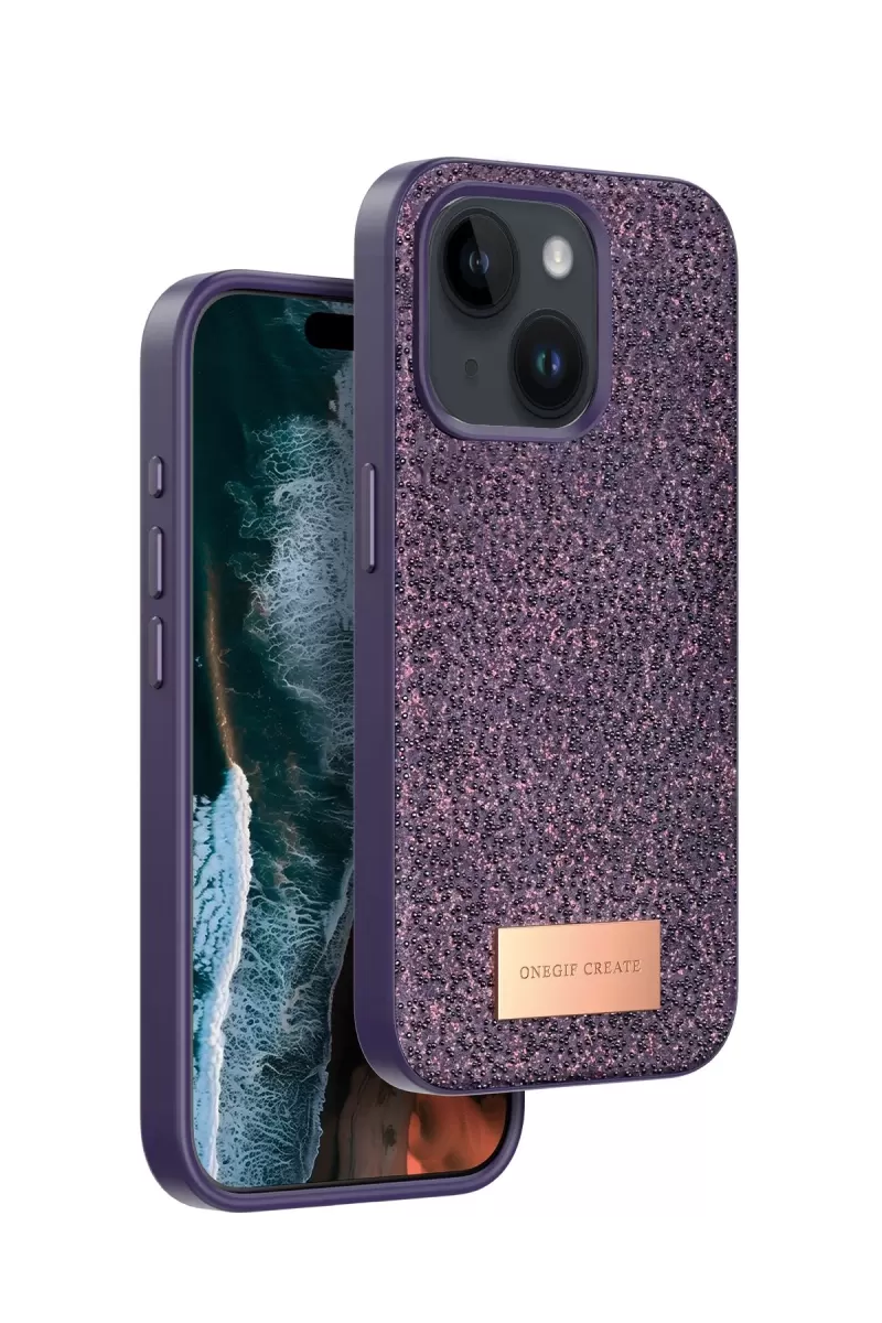 Onegif Apple iPhone 14 Uyumlu Bright Simli Kapak - Derin Mor