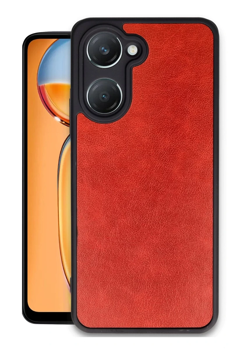 Vivo Y18 Uyumlu Kılıf Aras Deri Kapak - Kırmızı