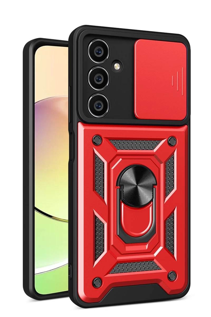 Samsung Galaxy A05S Uyumlu Kılıf Pars Lens Yüzüklü Silikon - Kırmızı