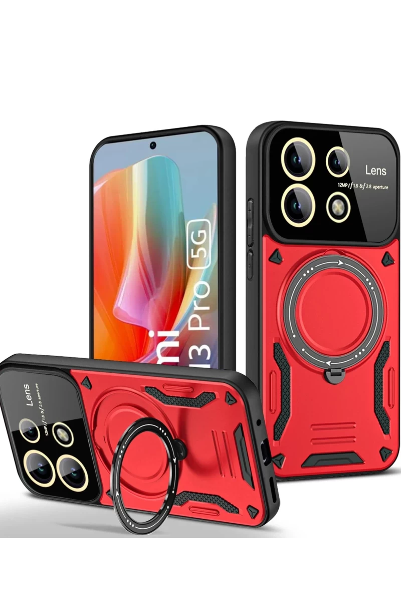 Xiaomi Redmi Note 13 Pro 4G Uyumlu Kılıf Joy Lens Standlı Kapak - Kırmızı