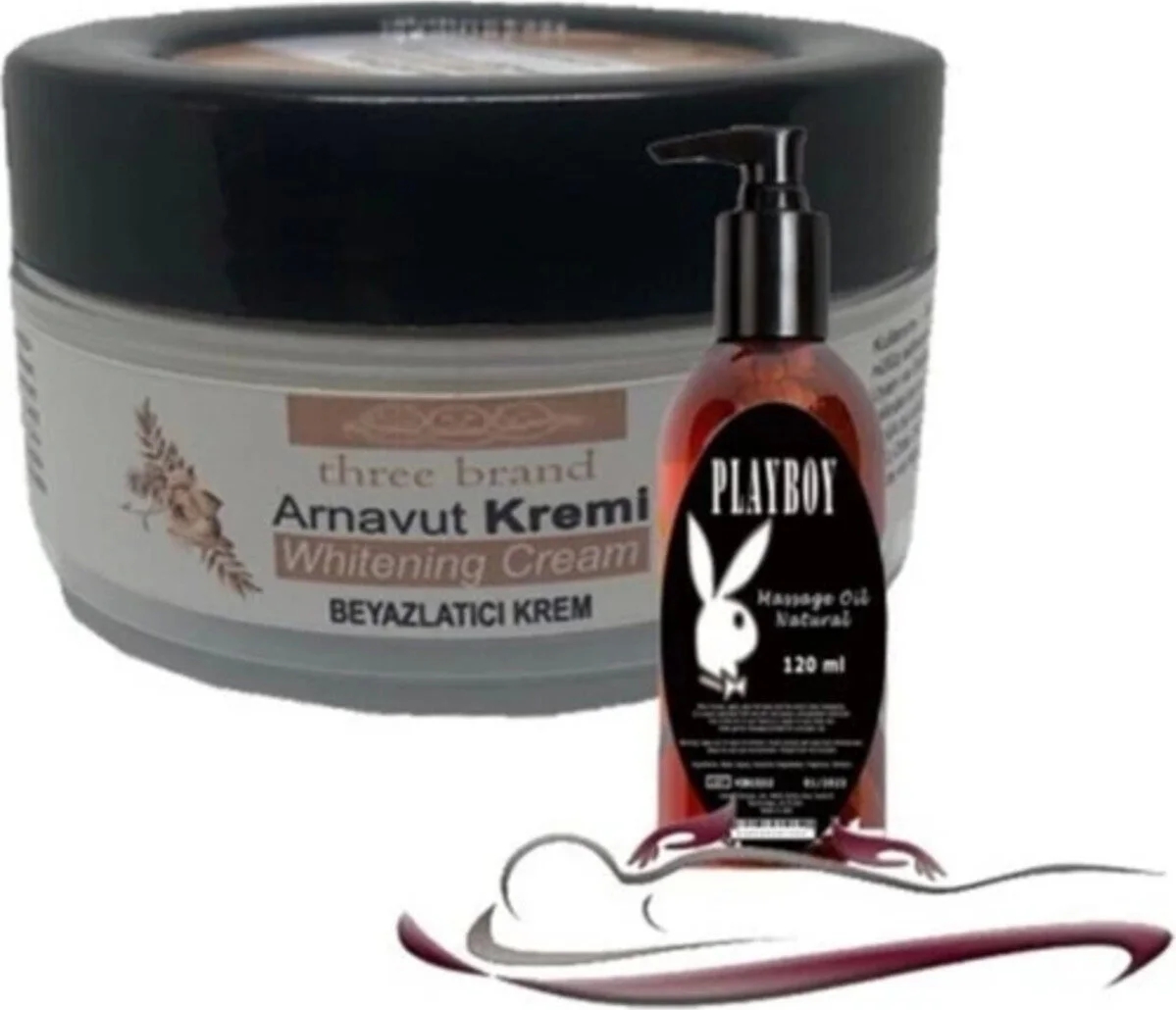 Süper Playboy Three Brand Whitening Cream 4 Adet Arnavut Kremi 50ML  Kremi ile 120ML Masaj Yağı