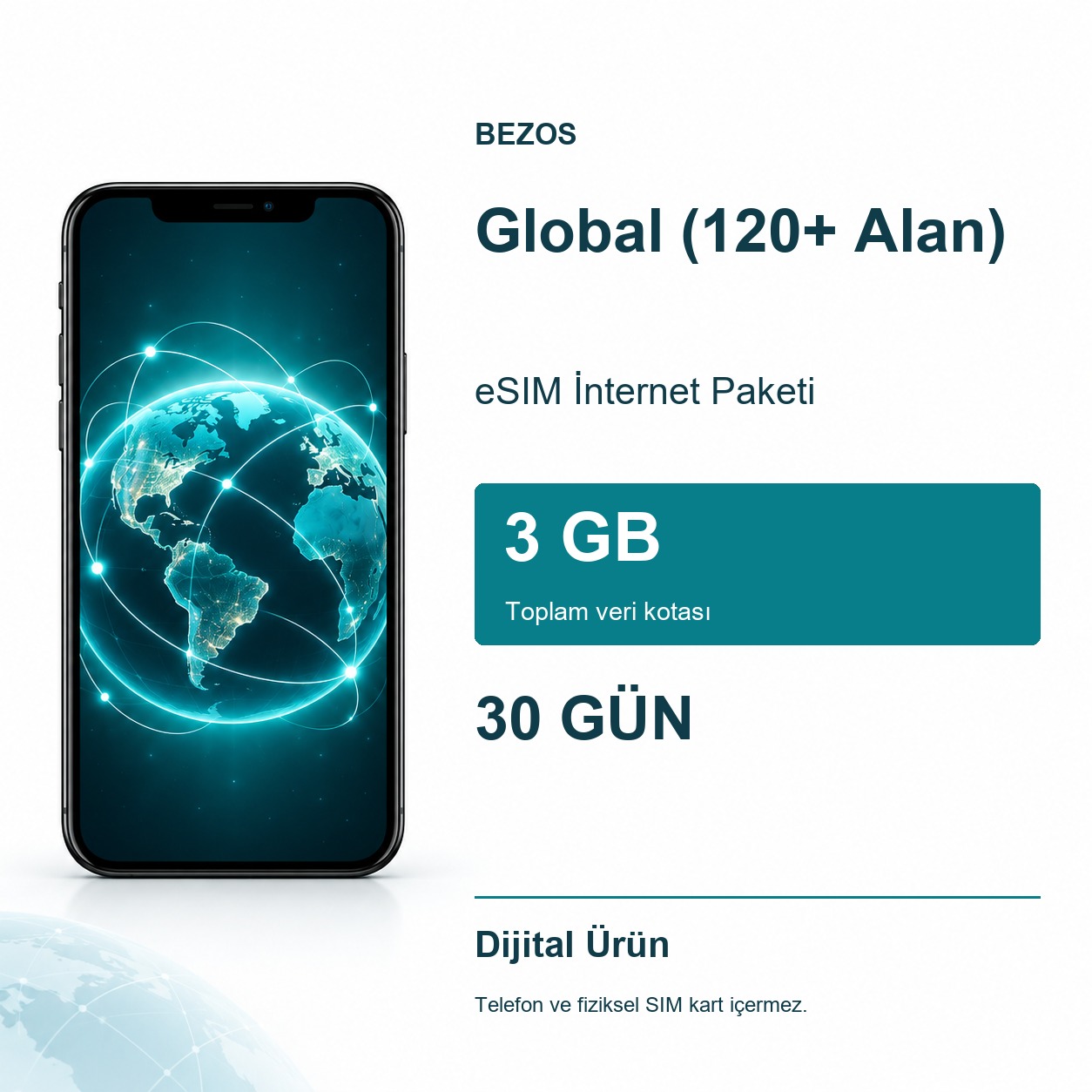 Global (120+ Alan) eSIM İnternet Paketi 3 GB 30 Gün