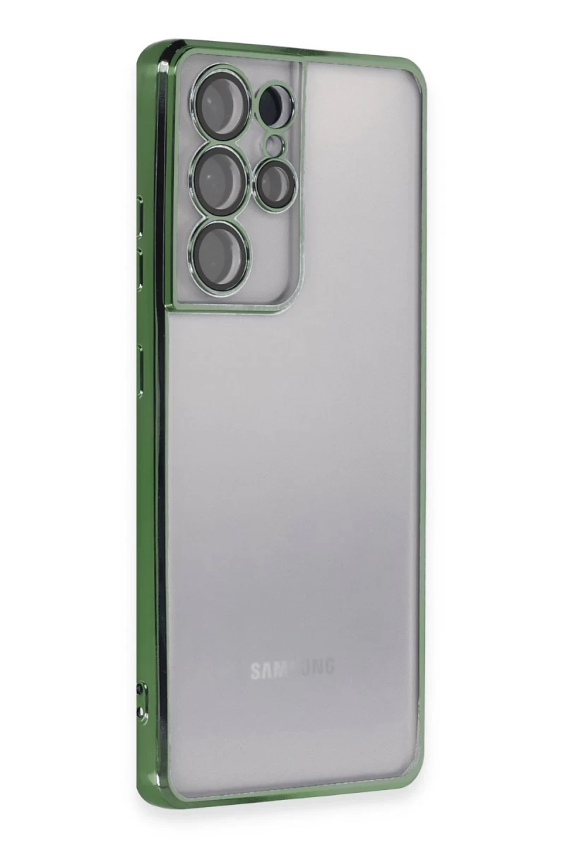 Samsung Galaxy S21 Ultra Uyumlu Kılıf Lensli Silikon - Yeşil