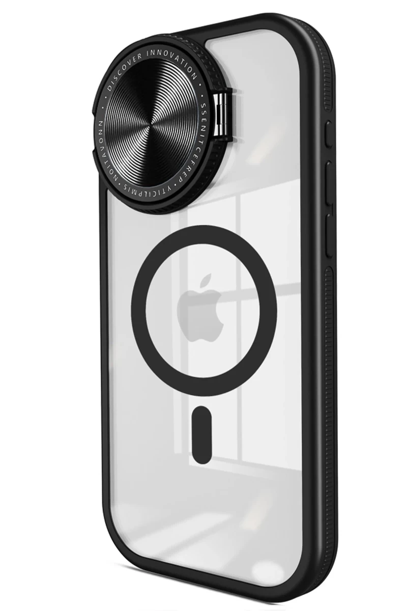 Apple iPhone 14 Pro Max Uyumlu Kılıf Teleskop Lens Magsafe Silikon Kapak - Siyah