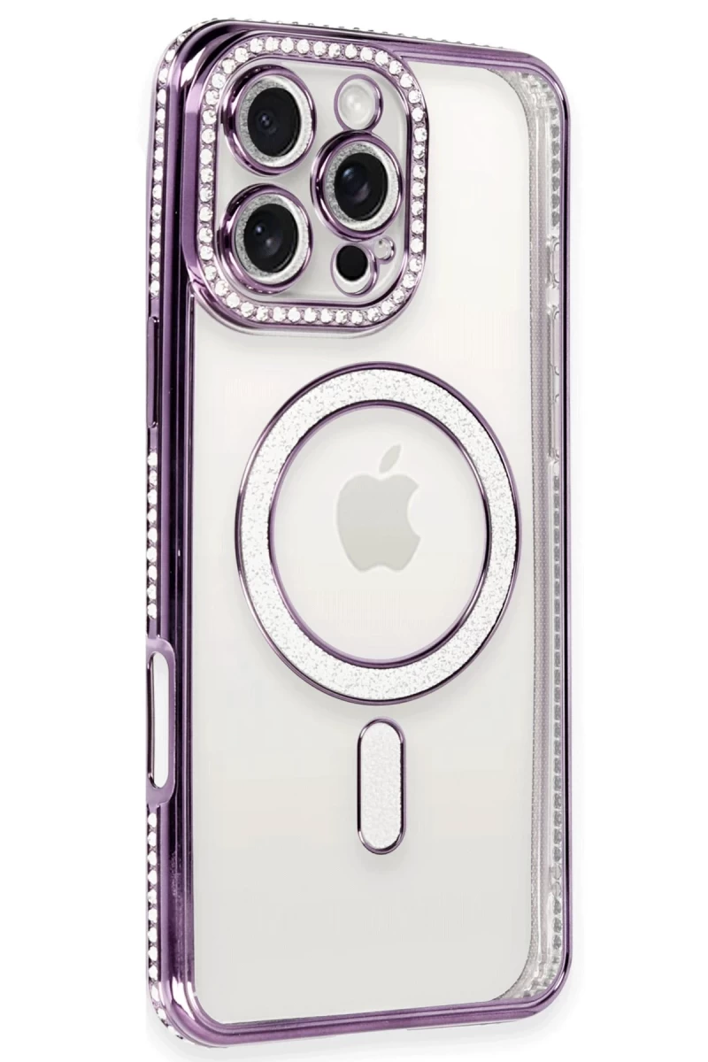 Apple iPhone 16 Pro Uyumlu Kılıf Joke Simli Magneticsafe Kılıf - Derin Mor