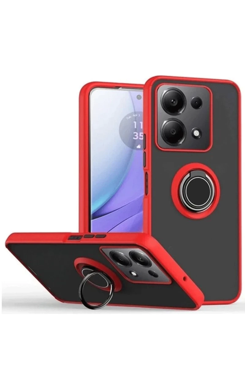 Xiaomi Redmi Note 13 Pro 4G Uyumlu Montreal Yüzüklü Silikon Kapak - Kırmızı