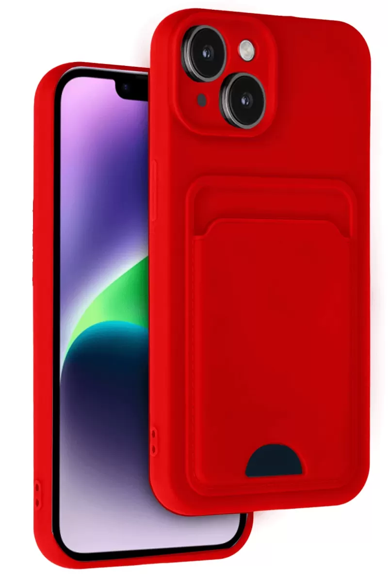Apple iPhone 14 Uyumlu Kılıf Kelvin Kartvizitli Silikon - Kırmızı