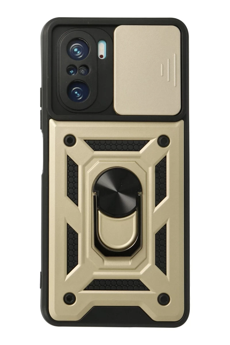 Xiaomi Poco F3 Uyumlu Kılıf Pars Lens Yüzüklü Silikon - Gold