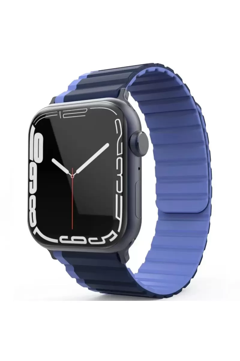 Movenchy Apple Watch 42mm Uyumlu MO-WB1 Çift Renk Mıknatıslı Silikon Kordon - Lacivert-Mavi