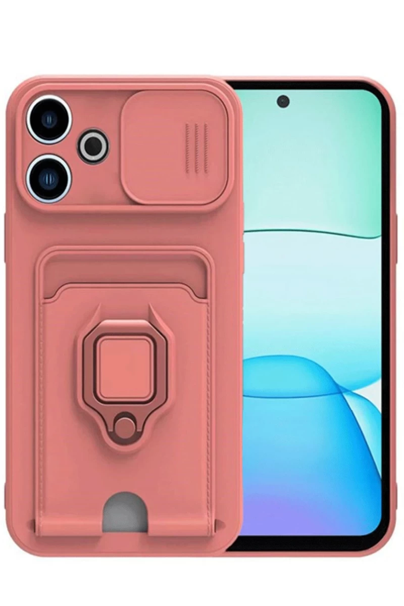 Xiaomi Redmi 13 4G Uyumlu Kılıf Zuma Kartvizitli Yüzüklü Silikon - Pembe