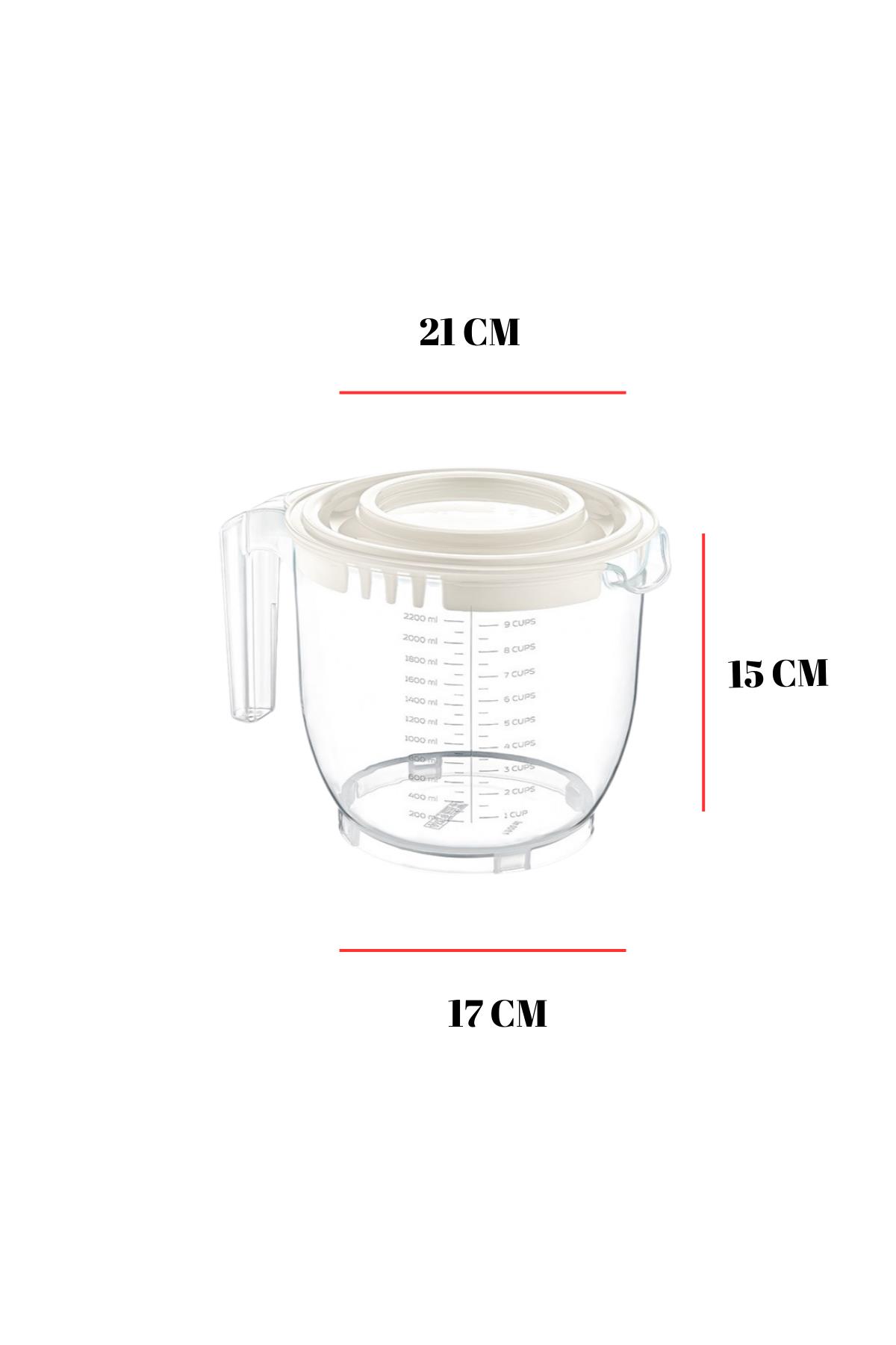 2200 Ml Mikser Kabı Beyaz &amp; Ölçü Kabı &amp; Saklama Kabı-DNY0024