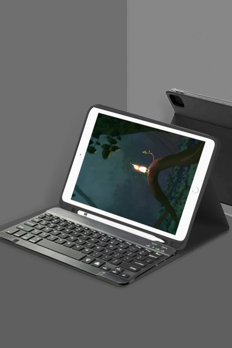 Samsung Galaxy T220 Tab A7 Lite Kılıf KC01 Smart Klavyeli Tablet Kılıfı - Siyah