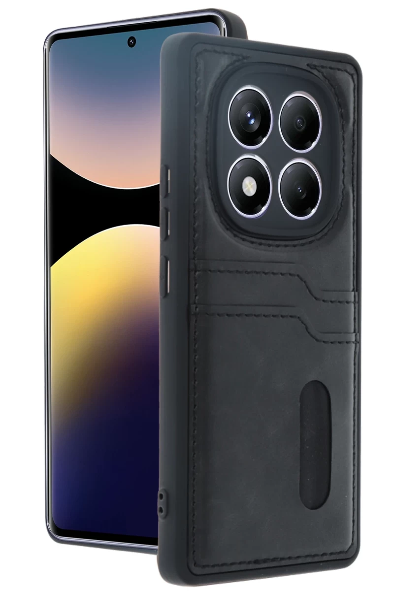 Xiaomi Redmi Note 14 Pro 5G Uyumlu Kılıf Sara Kartvizitli Deri Kılıf - Siyah