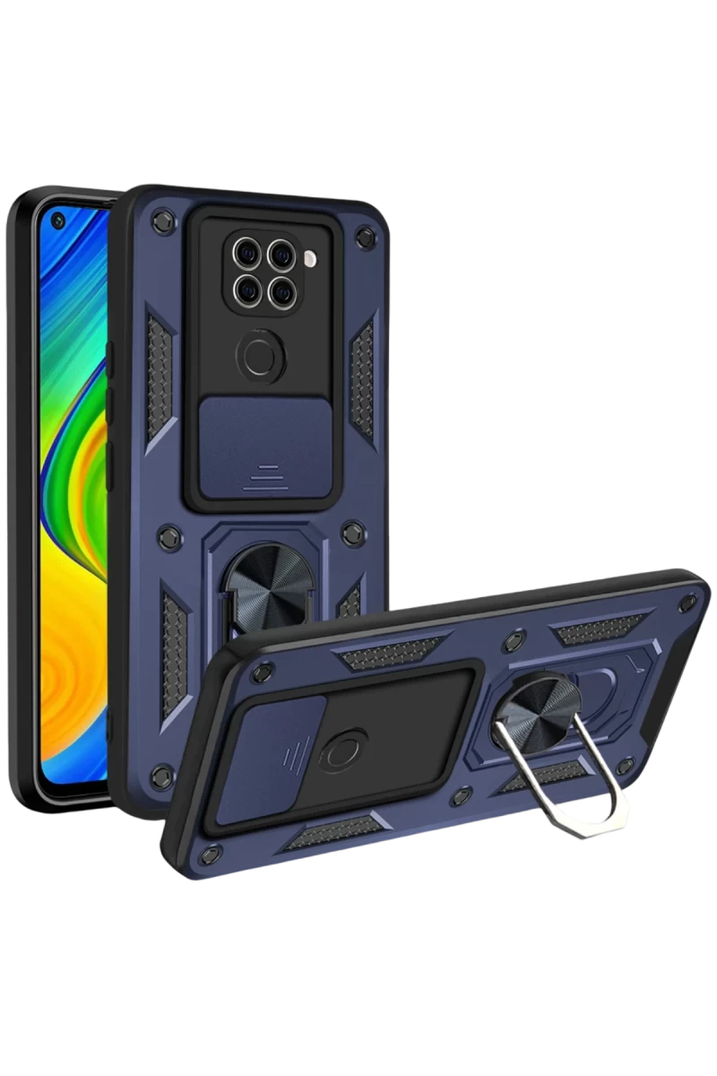 Xiaomi Redmi Note 9 4G Uyumlu Kılıf Pars Lens Yüzüklü Silikon - Lacivert