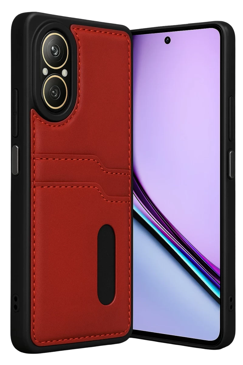 Realme 12 Lite Uyumlu Kılıf Sara Kartvizitli Deri Kılıf - Kırmızı