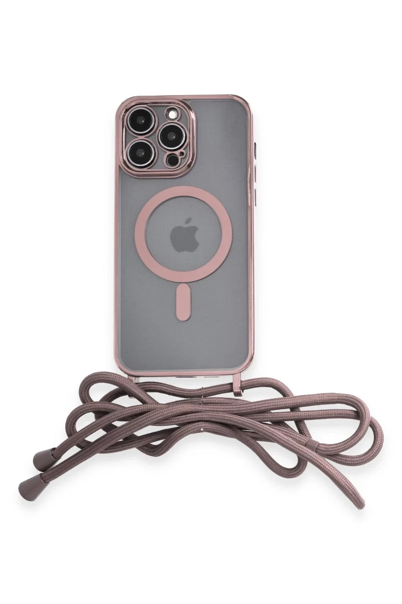 Apple iPhone 13 Pro Max Uyumlu Kılıf Divo Lazer Askılı Magsafe Kapak - Pembe