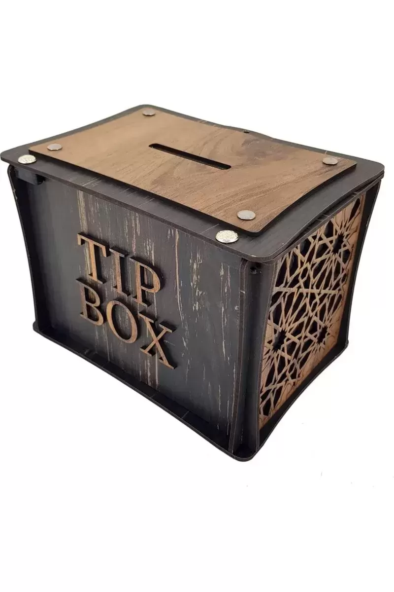 El Yapımı Dikdörtgen Ahşap Bahşiş Kutusu Sandık Tip Box Kumbara Tibbox Hediye