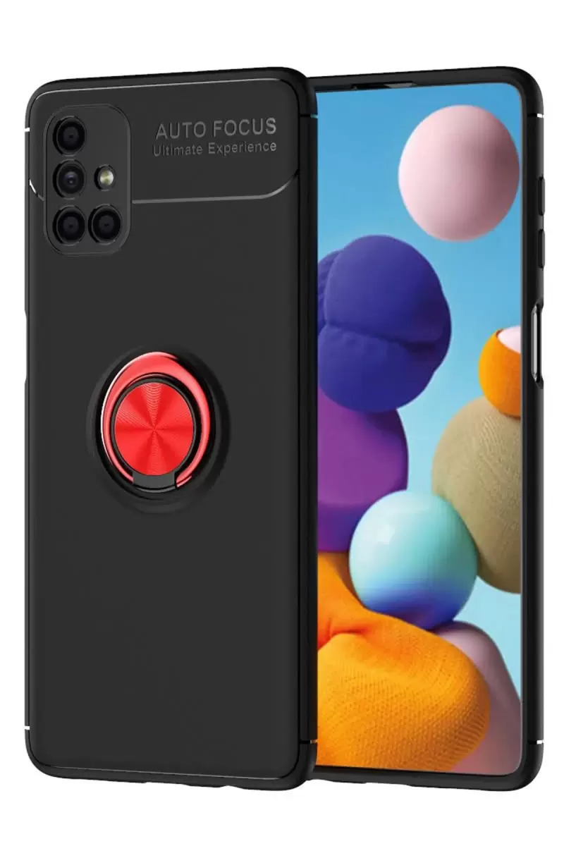 Samsung Galaxy M51 Uyumlu Kılıf Range Yüzüklü Silikon - Siyah-Kırmızı