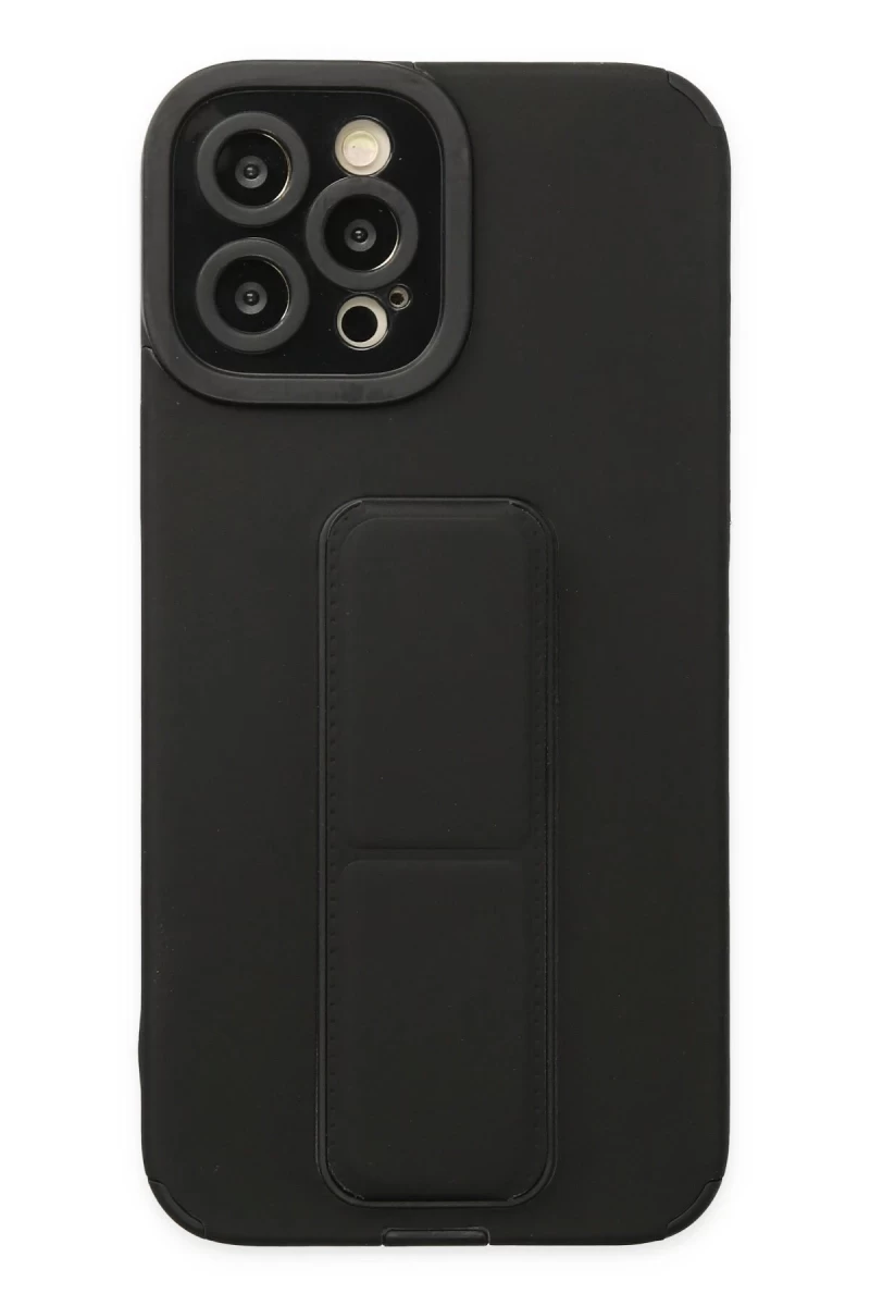 Apple iPhone 12 Pro Max Uyumlu Kılıf Mega Standlı Silikon - Siyah