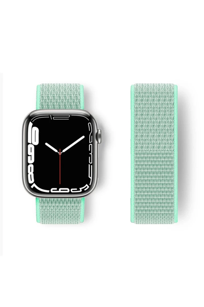 Apple Watch 42mm Uyumlu Hasırlı Cırtcırtlı Kordon - Turkuaz
