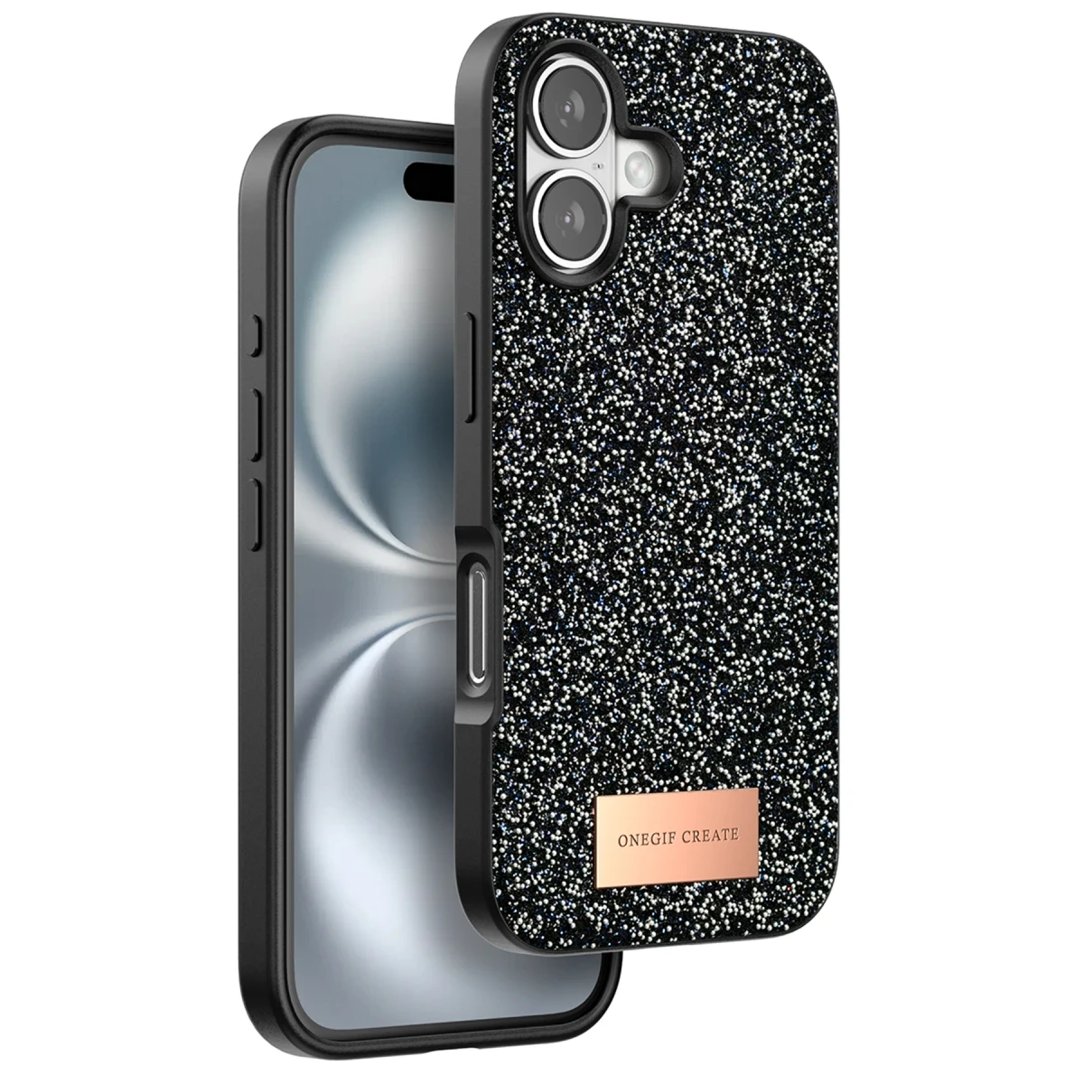 Onegif Apple iPhone 16 Uyumlu Bright Simli Kapak - Siyah