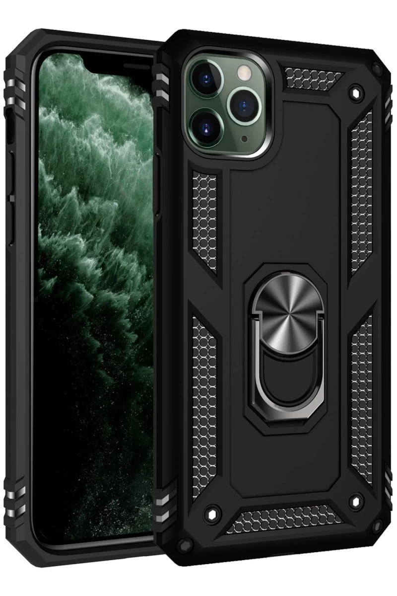 Apple iPhone 11 Pro Uyumlu Kılıf Sofya Yüzüklü Silikon Kapak - Siyah