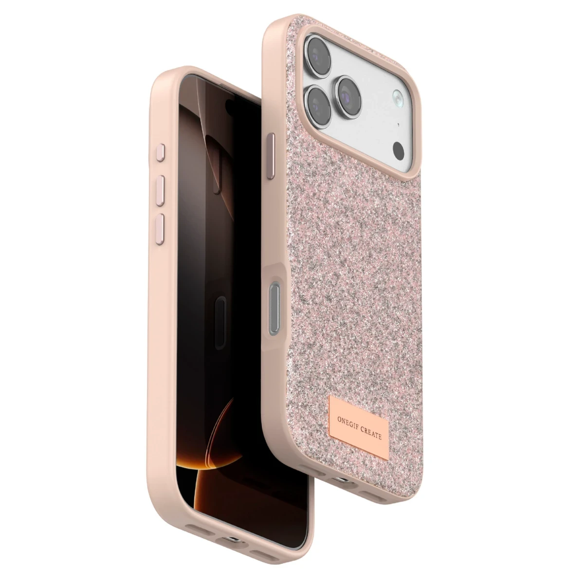Onegif Apple iPhone 17 Pro Max Uyumlu Bright Simli Kapak - Pembe