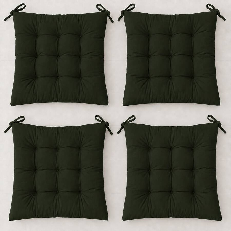 4’lü Kapitone Bağcıklı Sandalye Minderi · 40 × 40 × 3 cm | Zeytin Yeşili | 40 × 40 × 3 cm · 4 adet
