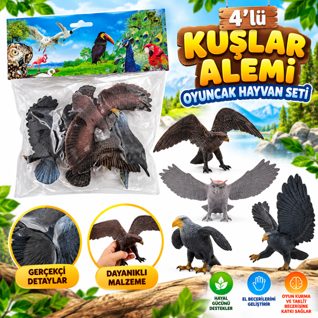 DMN058-4 4LÜ KUŞLAR ALEMİ OYUNCAK HAYVAN SETİ