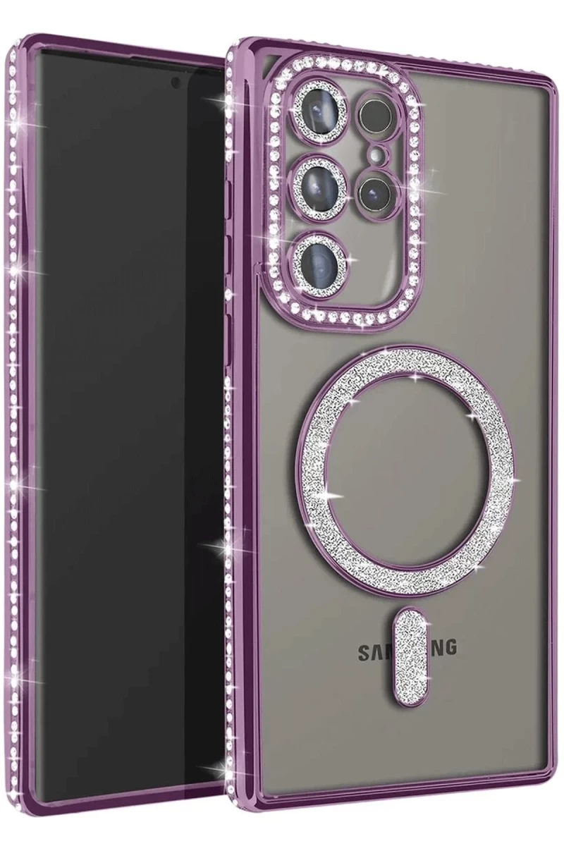 Samsung Galaxy S25 Ultra Uyumlu Kılıf Joke Simli Magneticsafe Kılıf - Derin Mor