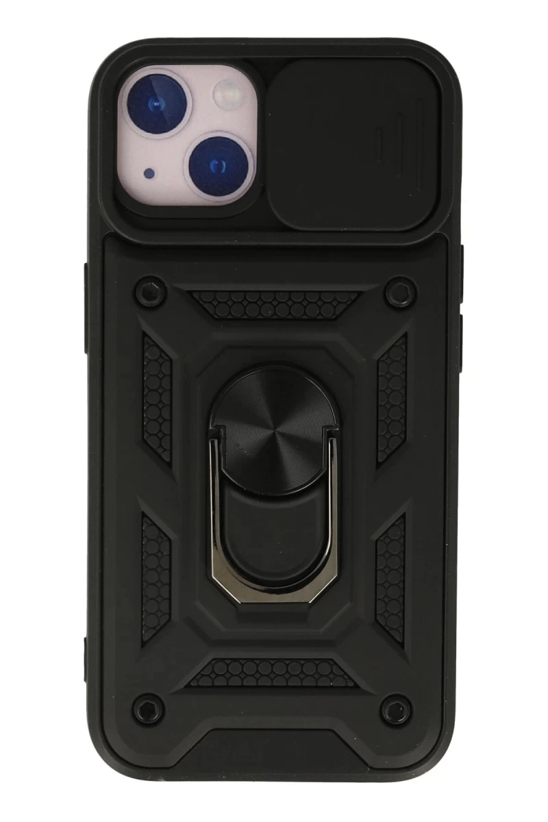 Apple iPhone 13 Uyumlu Kılıf Pars Lens Yüzüklü Silikon - Siyah