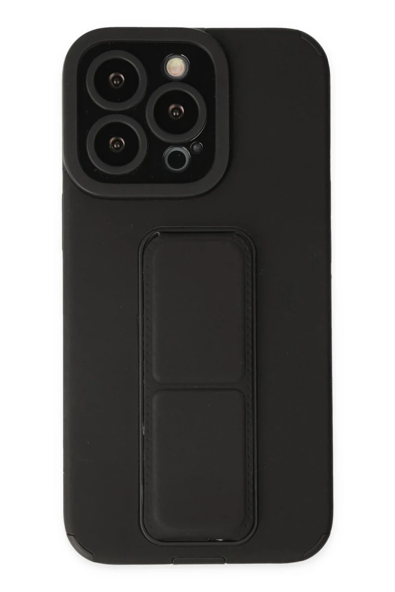 Apple iPhone 13 Pro Uyumlu Kılıf Mega Standlı Silikon - Siyah