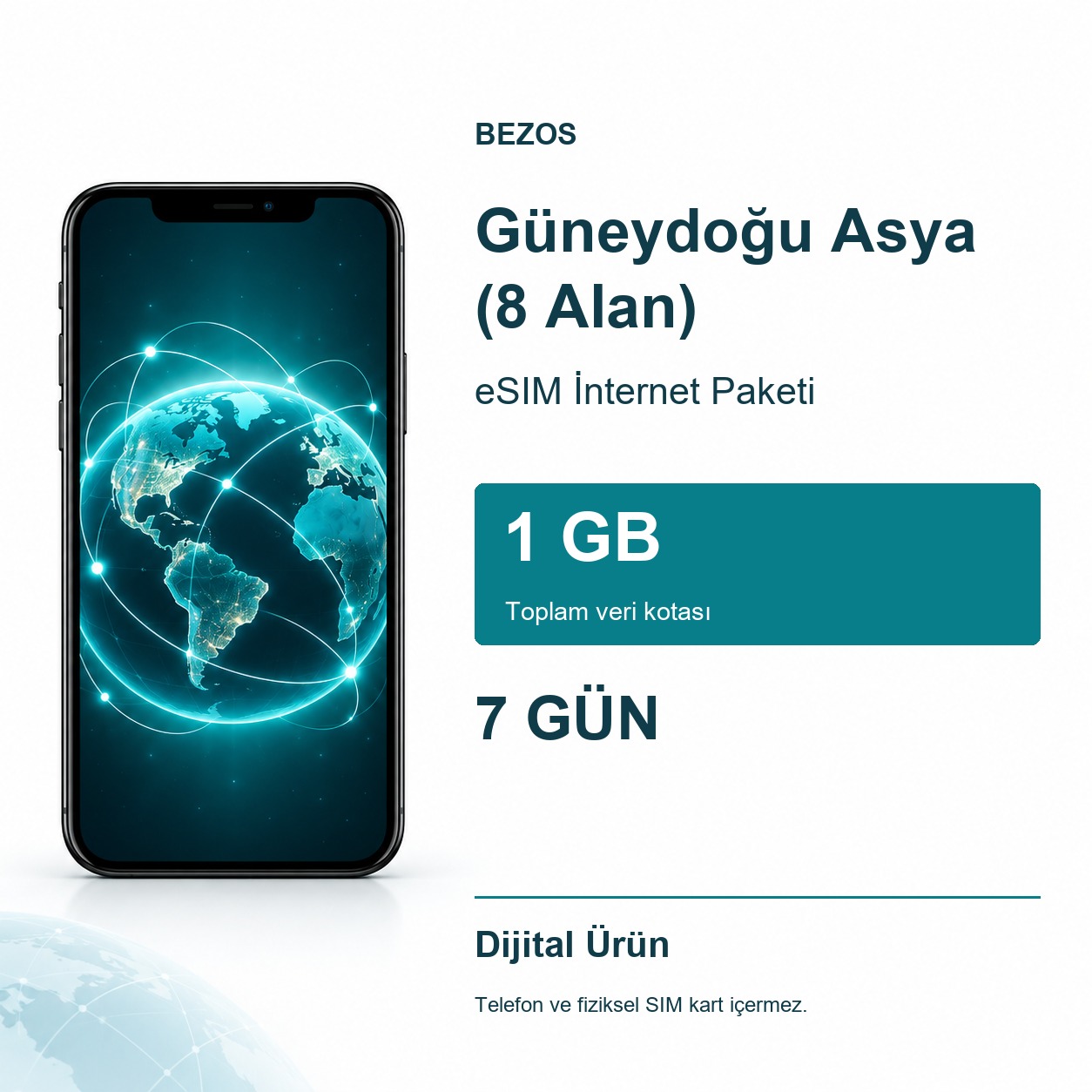 Güneydoğu Asya (8 Alan) eSIM İnternet Paketi 1 GB 7 Gün