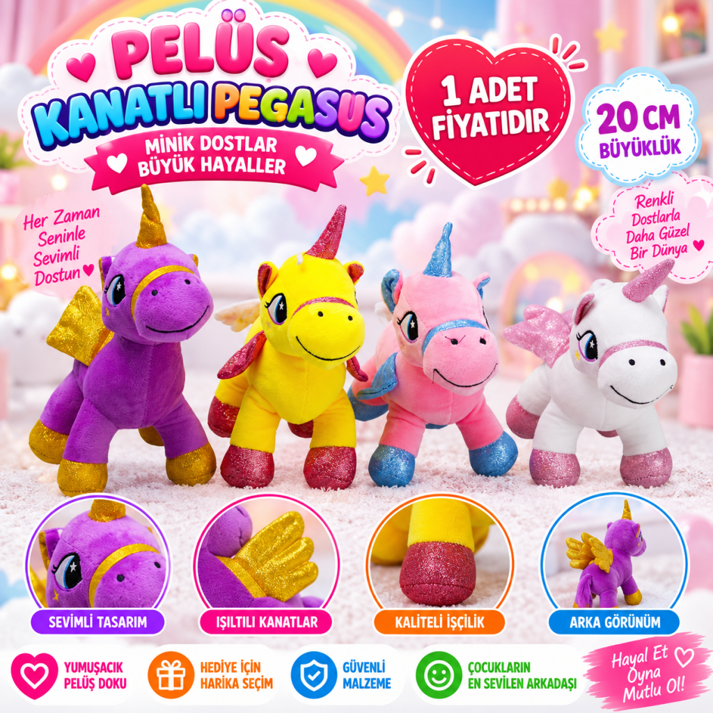 Peluş Kanatlı Pegasus 20 cm (1 Adet Fiyatıdır)