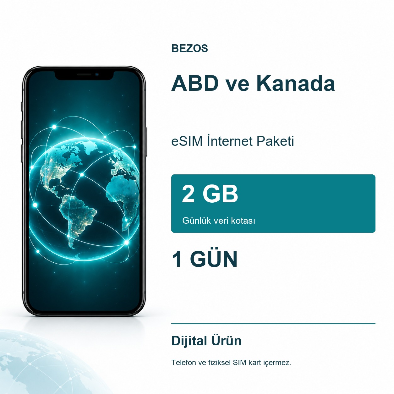 ABD ve Kanada eSIM İnternet Paketi Günlük 2 GB 1 Gün