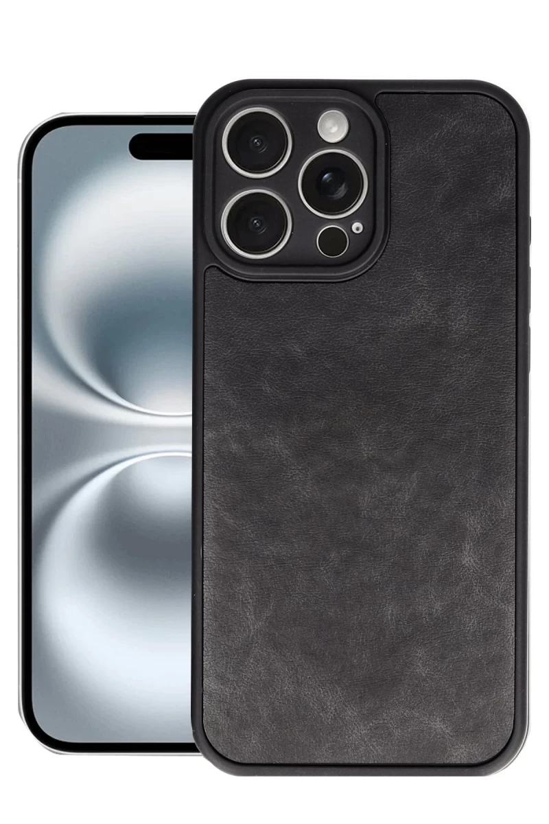 Apple iPhone 16 Pro Max Uyumlu Kılıf Aras Deri Kapak - Siyah