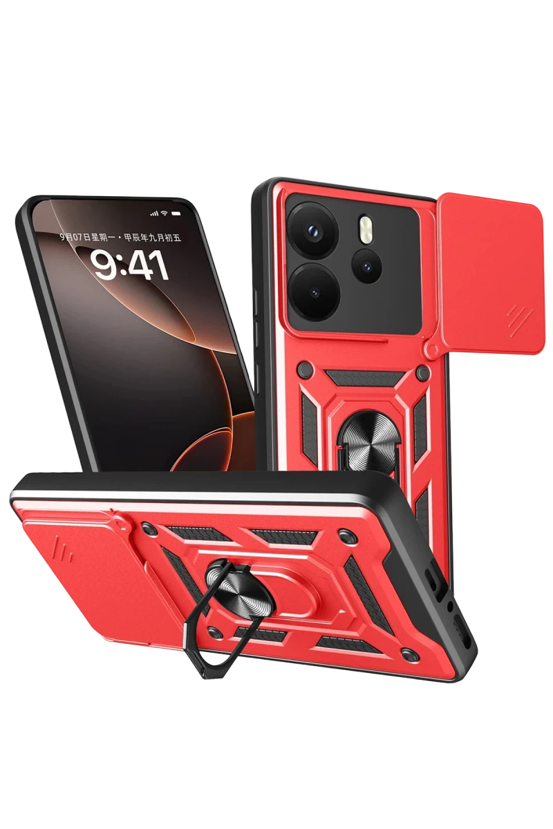 Xiaomi Redmi Note 14 4G Uyumlu Pars Lens Yüzüklü Silikon - Kırmızı