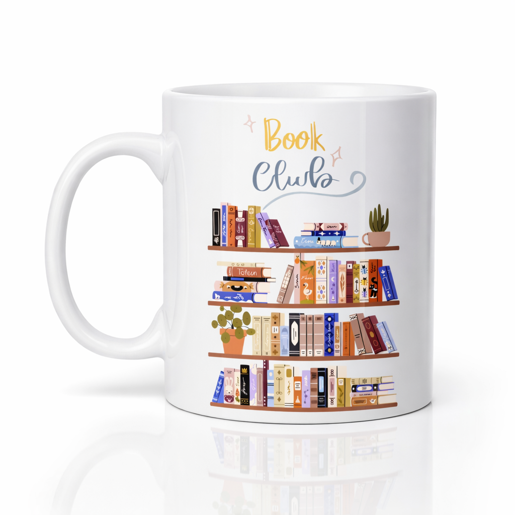 Book Club Temalı Kupa Model 243 Kitap Severler İçin Tasarım Baskılı Seramik Kahve Kupası