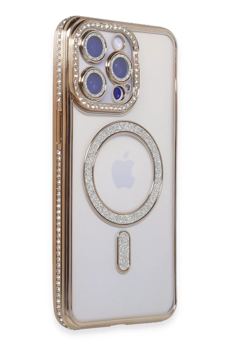 Apple iPhone 15 Pro Uyumlu Kılıf Joke Simli Magneticsafe Kılıf - Gold
