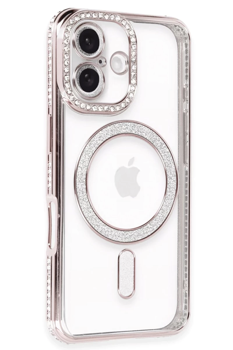 Apple iPhone 16 Uyumlu Kılıf Joke Simli Magneticsafe Kılıf - Pembe