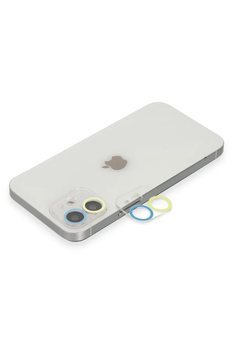 Apple iPhone 12 Mini Uyumlu Renkli Kamera Lens Koruma Cam - Sarı-Mavi