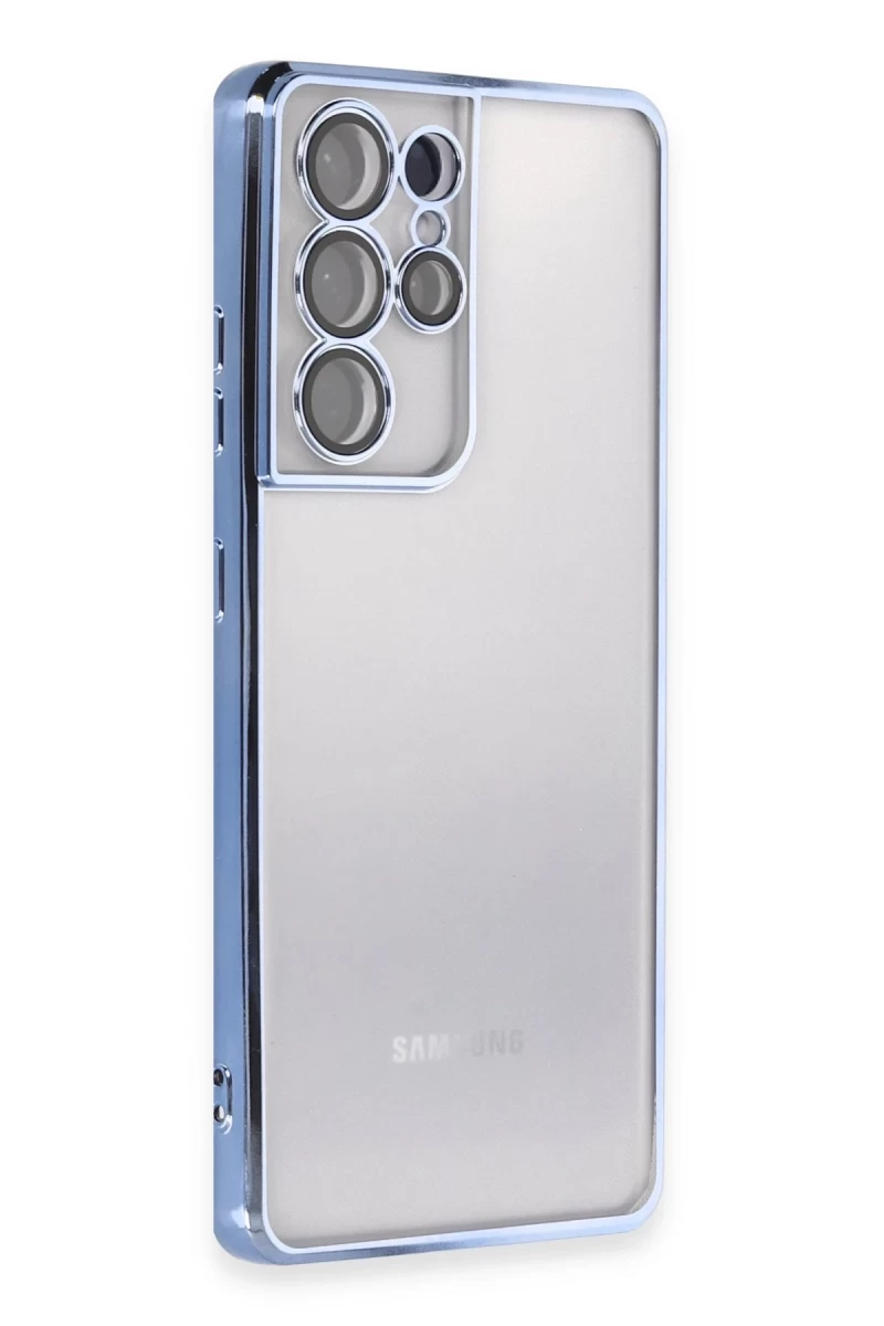Samsung Galaxy S21 Ultra Uyumlu Kılıf Lensli Silikon - Açık Mavi